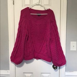 Hot Pink Chenille Balloon Sleeve Sweater